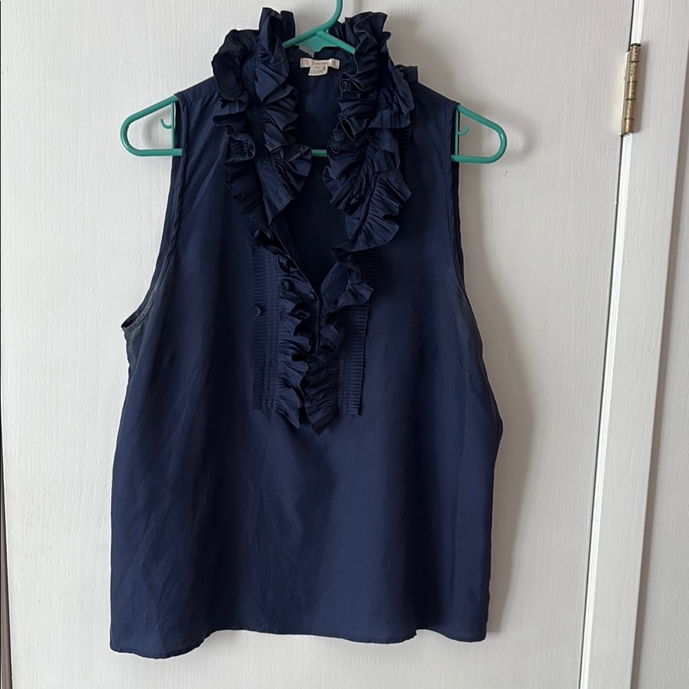 Jcrew Navy Ruffle Sleeveless Top